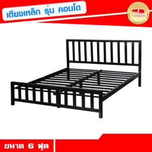 Thick steel bed, condo model, size 6 feet, shiny black